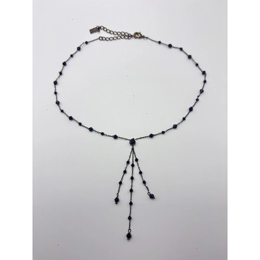 1928 Jewelry‎ Black Beaded Lariat Necklace Gothic Victorian Style 15 Inch